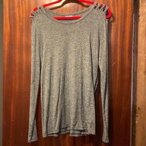Ardene Gray Long Sleeve Top with Shoulder Cut-Outs